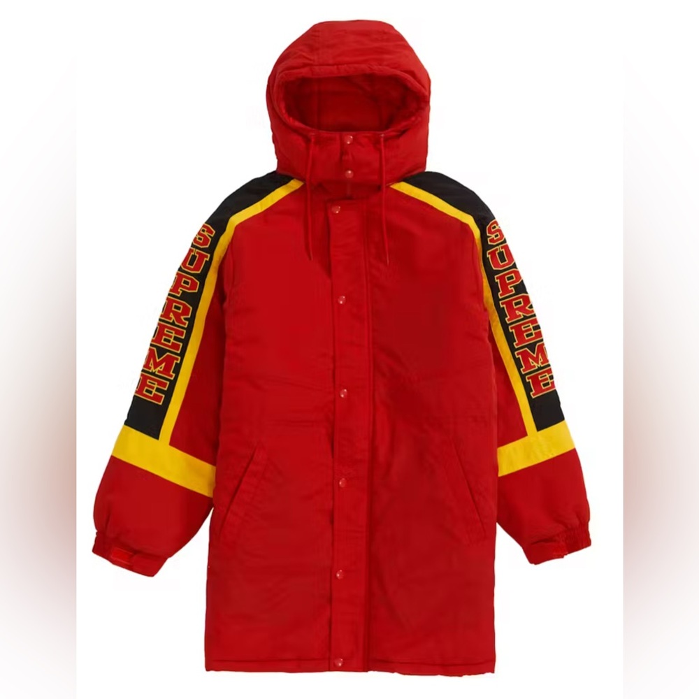Supreme Sleeve Logo Sideline Red Parka Medium Water Resistant Thick Jacket Coat